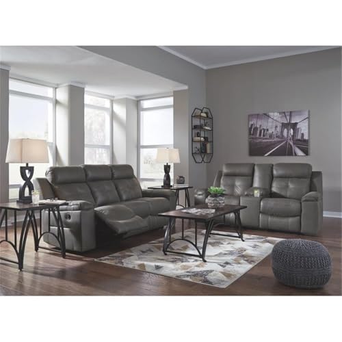 Signature Design by Ashley Jesolo Modern Faux Leather Manual Pull Tab Double Reclining Sofa, Dark Brown