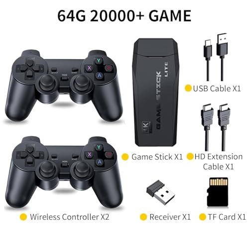 weiyuii Wireless Retro Game Console Stick Built-in 20000+ Classic Games, 4K HDMI Output Nostalgia Plug & Play Retro Video Gaming Stick, Dual 2.4G Wireless Controller