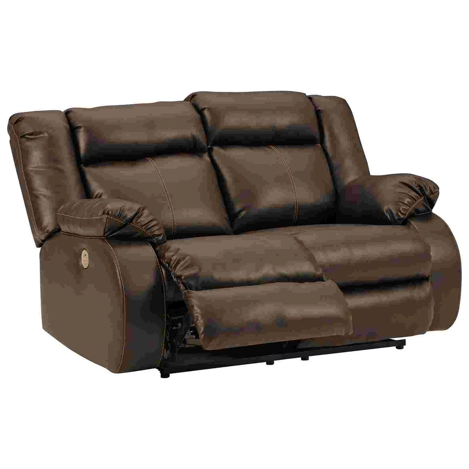Benjara Power Recliner Loveseat with Faux Leather and Zero Draw USB Port, Brown