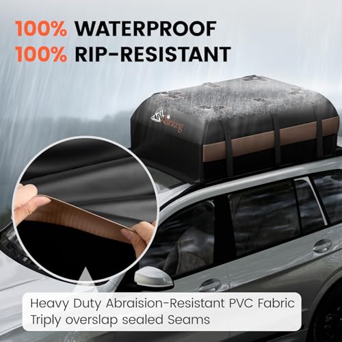 Asinking Car Rooftop Cargo Carrier Bag, 22 Cubic Feet Waterproof Roof Cargo Bag, 500Lbs Break Strength, Fit Vehicles with/Without Roof Rack, Includes Anti-Slip Mat, 6 Door Hooks, Luggage Lock