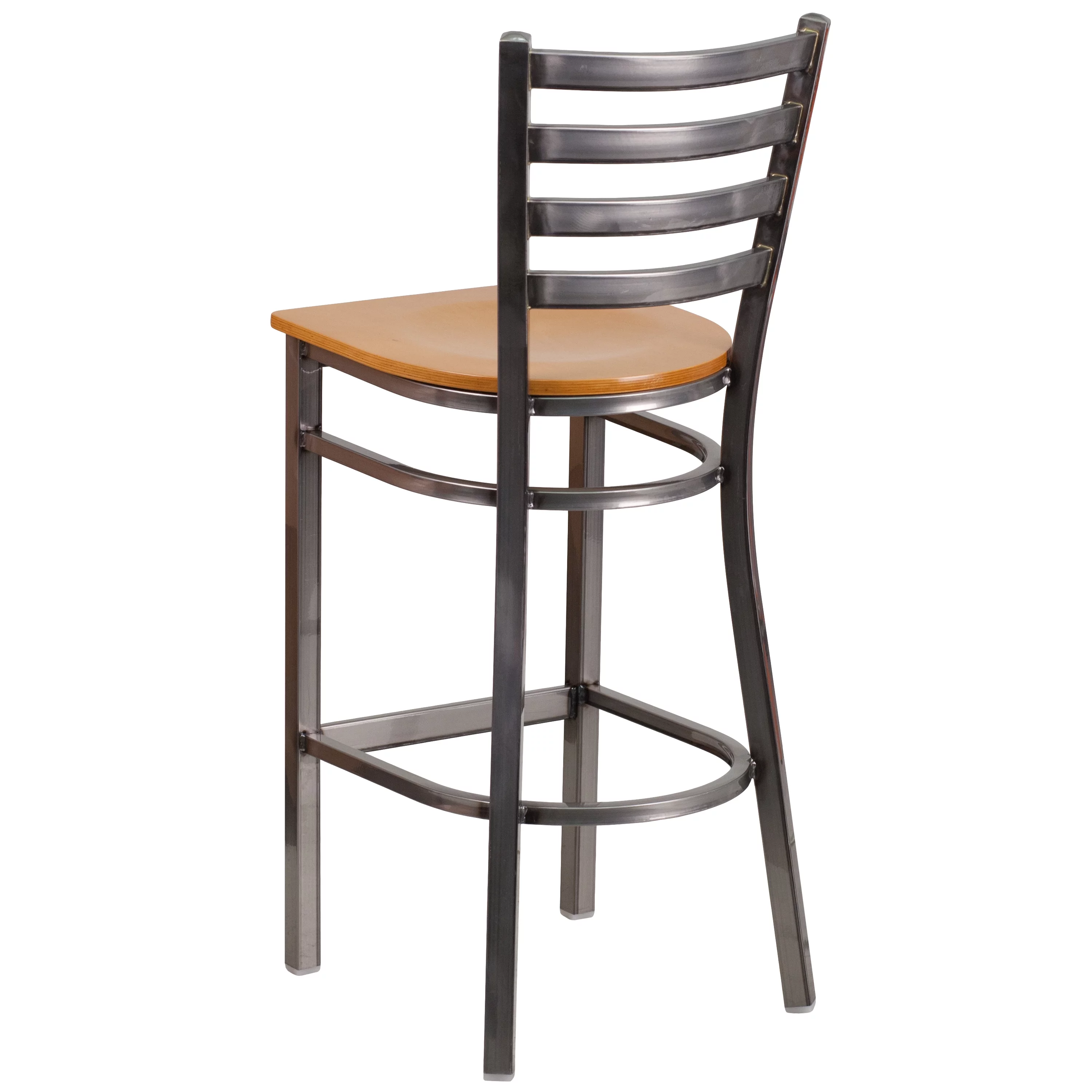 Flash Furniture HERCULES Series Clear Coated Ladder Back Metal Restaurant Barstool - Natural Wood Seat