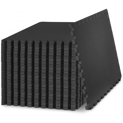 ProsourceFit Extra Thick Puzzle Exercise Mat , EVA Foam Interlocking Tiles for Protective, Cushioned Workout Flooring for Home and Gym Equipment, Black - 3/4 inch - 96 Sq Ft - 24 Tiles