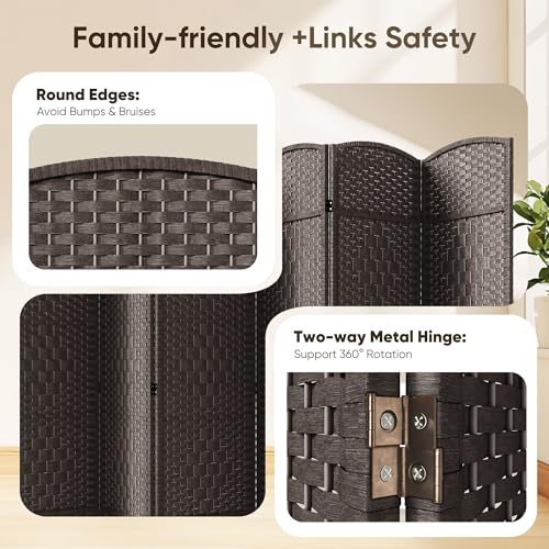 JOSTYLE Folding Privacy Room Divider, 4 Panel Screen Divider 6 ft. Tall Freestanding Extra Wide Rattan Room Partition Wall Separation Dividers, Grey