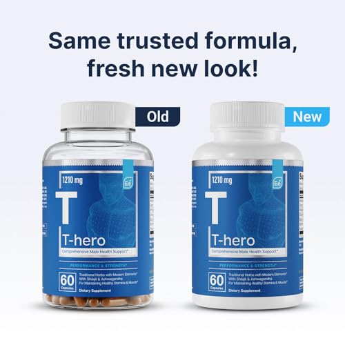 Essential Elements T-Hero Platinum Male Health Supplement for Mens Health - Muscle Growth Support & T-Health with Shoden Ashwagandha, Shilajit, DIM & More - Gym Supplements for Men - 60 Caps