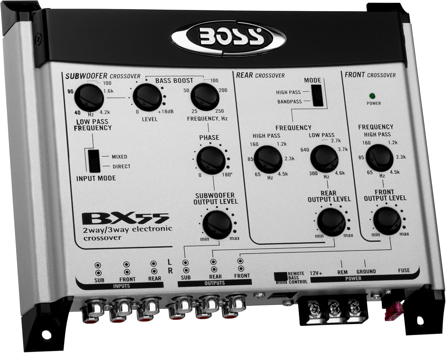 BOSS Audio Systems BX55 2 3 Way Pre-Amp Car Electronic Crossover with Remote Subwoofer Control