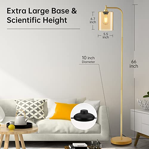 BoostArea Industrial Floor Lamp, Standing Lamp with 2 in 1 Iron Mesh Glass Lampshade, 6W LED Bulb Included, Foot Switch, Bright Modern Floor Lamp for Living Room and Bedroom, Office, Simple Style