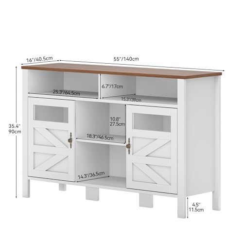YITAHOME 55'' Farmhouse Buffet Cabinet with Storage, Large Sideboard Cabinet with 2 Doors & Open Storage, Versatile Coffee Bar Table for Kitchen & Living Room (Black)