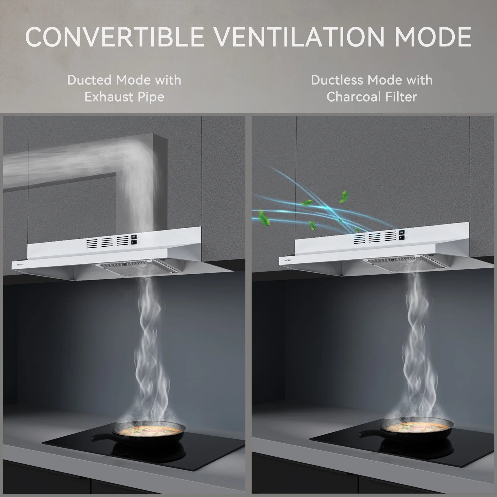 Hermitlux Range Hood 30 inch Under Cabinet, Vent Hood with LED Light, HMX-UWF39A76-AC