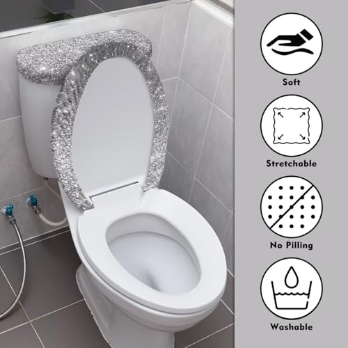 Christmas Bow Bell Toilet Tank Lid Cover and Toilet Seat Lid Cover 2 Pcs Set Toilets Covers with Elastic Cloth Fits Most Toilets Tanks & Lids