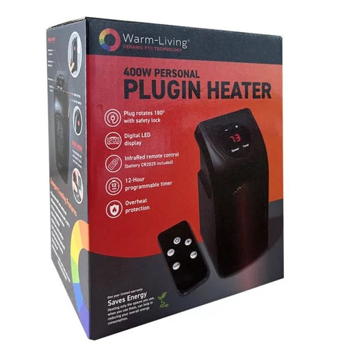Warm-Living 400W Personal Digital Programmable Plugin Heater With Remote, Black