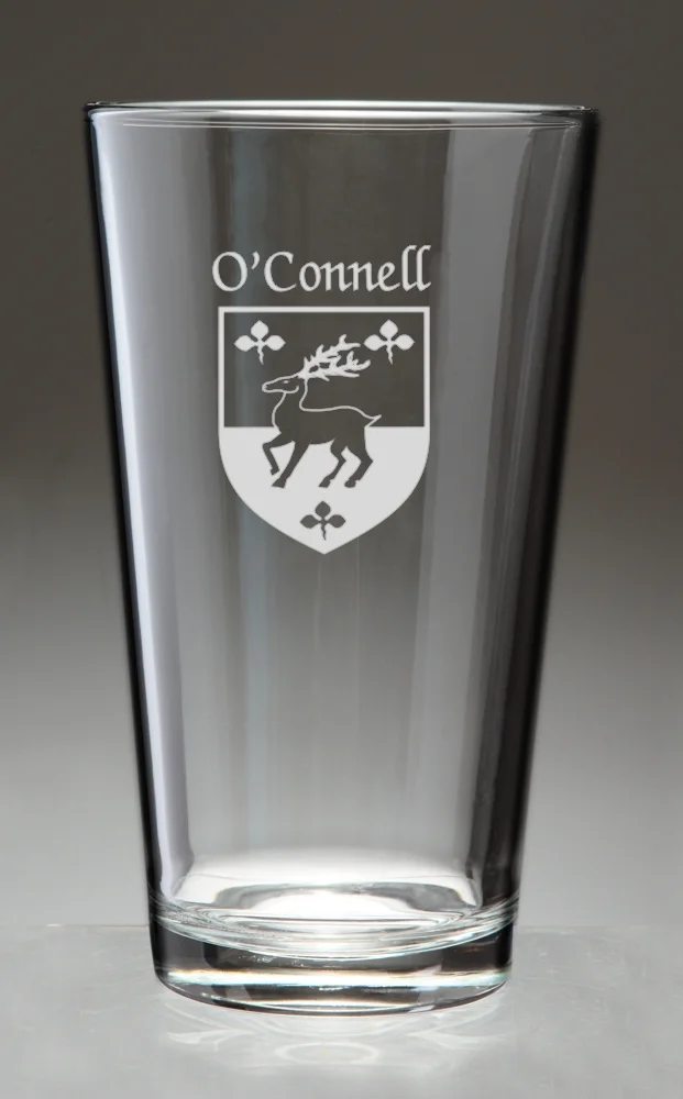 O'Connell Irish Coat of Arms Pint Glasses - Set of 4 (Sand Etched)