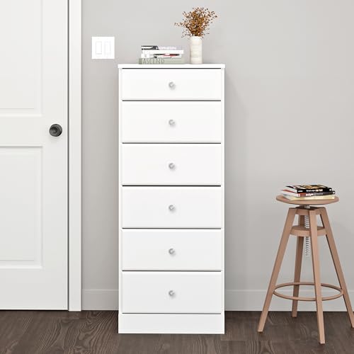 Prepac Astrid Simplistic 6-Drawer Tall Dresser for Bedroom, Functional Chest of Drawers with Acrylic Knobs, 16.5