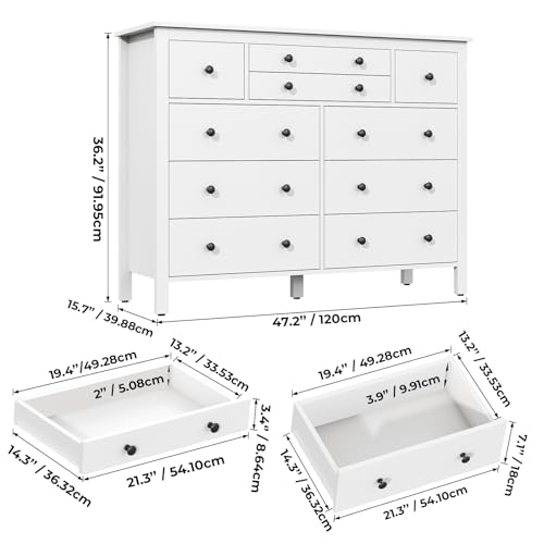 10 Drawer Large Black Dresser for Bedroom, 47.2