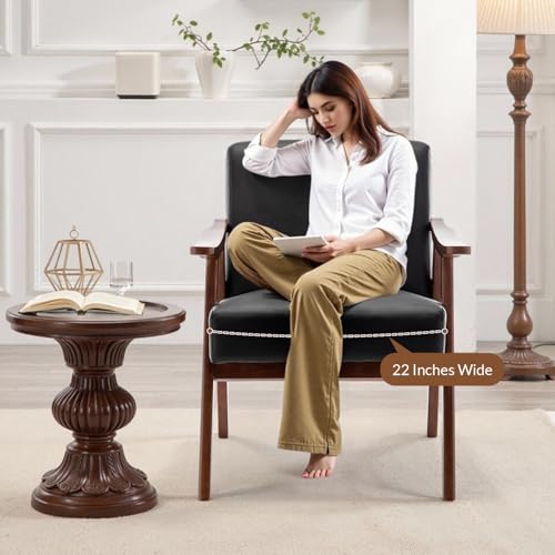 Rovibek Upholstered Accent Chair with Arms - Mid Century Modern Accent Chairs with Wood Frame, Upholstered Arm Chairs with 5.9in Thick Foam, Beige Occasional Chair, Set of 2