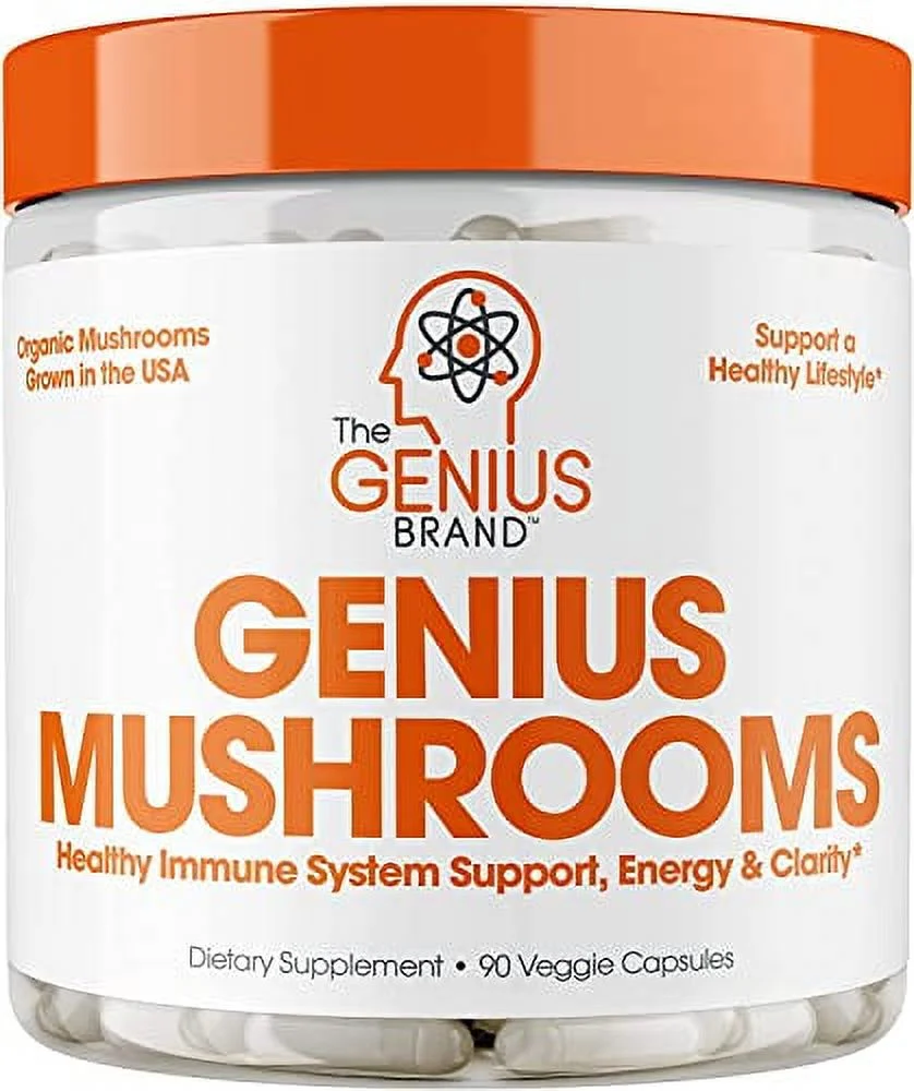 Genius Mushroom - Lions Mane, Cordyceps And Reishi - Immune System Booster & Nootropic Brain Supplement - Wellness Formula For Natural Energy, Stress Relief, Memory & Liver Support, 90 Veggi