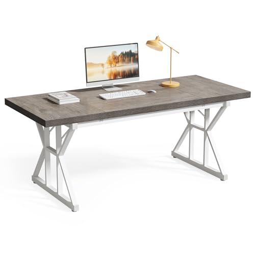 LITTLE TREE 78.7 Inch Large Executive Desk, Extra Long Computer Office Desk Workstation, Modern Simple Style Laptop Table, Sturdy Wooden Writing Workstation for Home Black