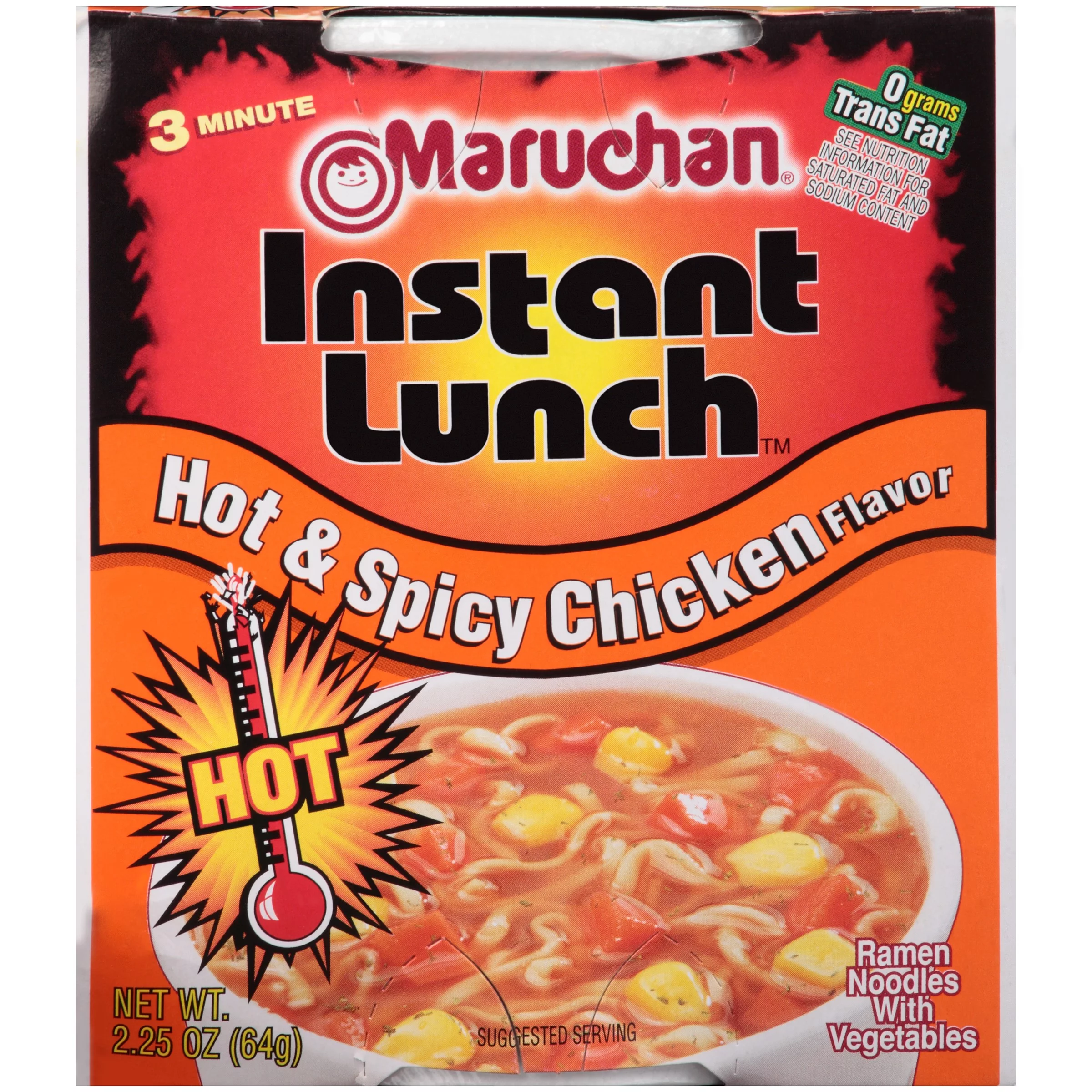 Maruchan Instant Lunch, Hot and Spicy Chicken, 2.25 oz, 12 Ct Ready to Cook