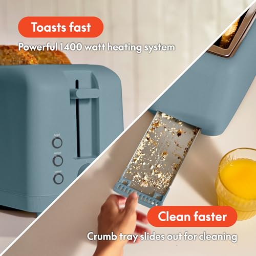 bella 2 Slice Slim Toaster, Fits-anywhere™ Kitchenware, 6 Setting Shade Control with Reheat & Cancel Buttons, Removable Crumb Tray, 10” Long Slot, Anti Jam & Auto Shutoff, 900 Watt, Oatmilk