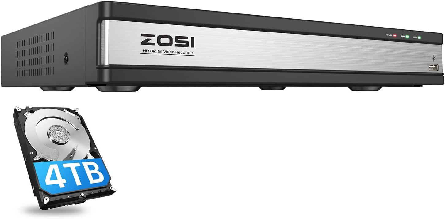 ZOSI H.265+ 5MP Lite 8 Channel CCTV DVR Recorder with Hard Drive 2TB, Remote Access, Motion Alert Push, Hybrid Capability 4-in-1(Analog/AHD/TVI/CVI) Full 1080p HD Surveillance DVR for Security Camera
