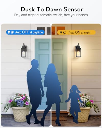 VIANIS 2 Pack Dusk to Dawn Outdoor Wall Lights, Exterior Light Fixtures Wall Mount, Porch Lights Sconce for House, Waterproof Matte Black Wall Lantern Wall Lamp, Outside Wall Lighting with Water Glass