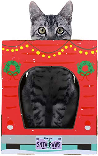 Christmas Cat House & Cat Scratcher w/Bonus Catnip Included