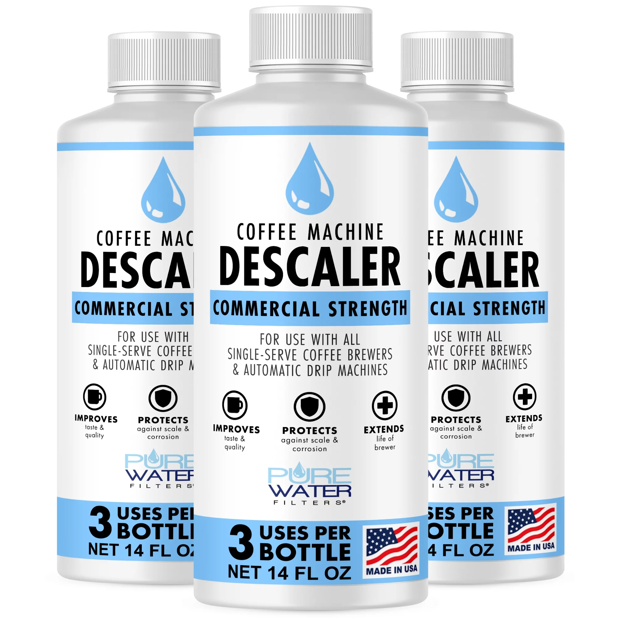 Descaler & Cleaner (9 Uses) - MADE IN USA - Descaling Solution for Keurig Brewers, Nespresso, Delonghi, Breville & All Coffee Makers & Espresso Machines