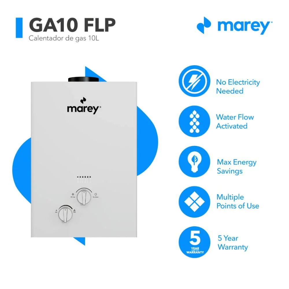 Marey GA10FLP 2.64 GPM, 68240 BTUs Liquid Propane Gas Flow activated Tankless Water Heater