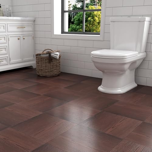 Livelynine 32-Sheets Peel and Stick Floor Tile Wood Look Waterproof Vinyl Flooring Cherry Wood Laminate Flooring Tiles 12x12 Renter Friendly Floor Covering Luxury Self Adhesive Squares Sheet Basement