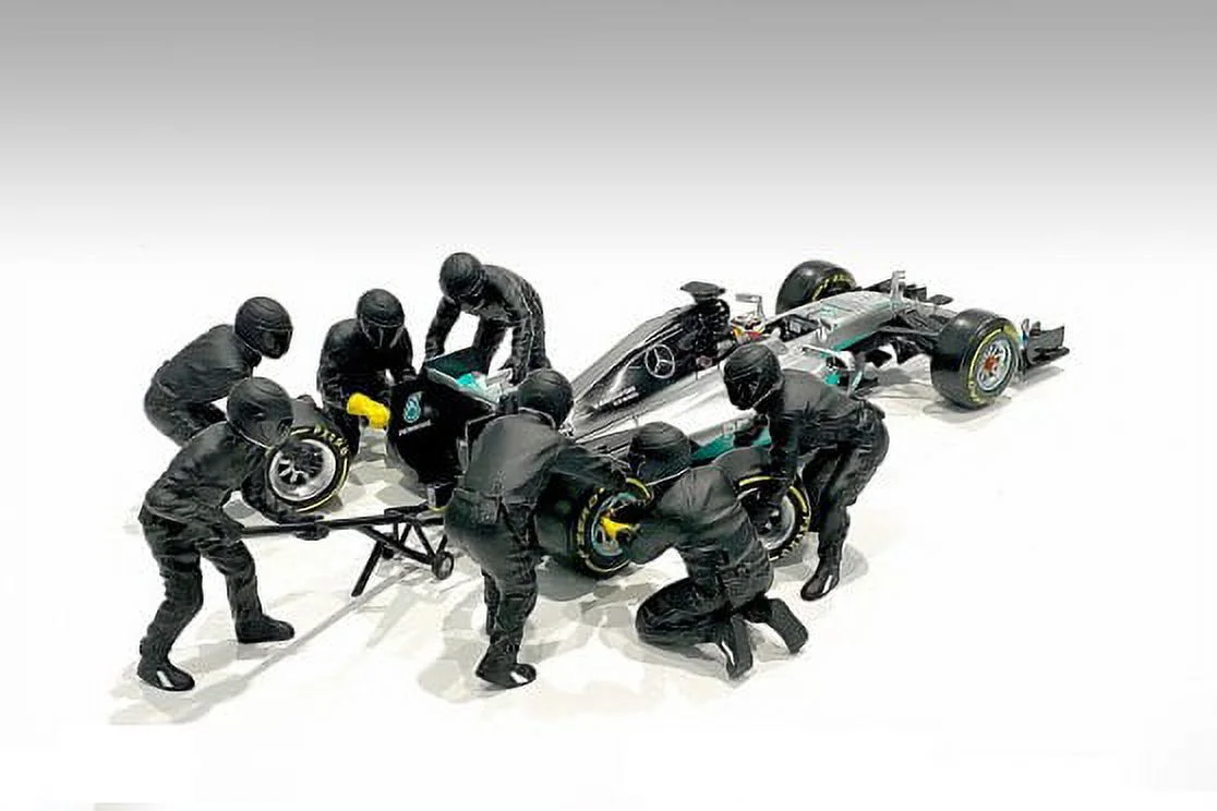 Formula One F1 Pit Crew Team Black Set II, Black - American Diorama 76554 - 1/18 scale Figurine - Diorama Accessory