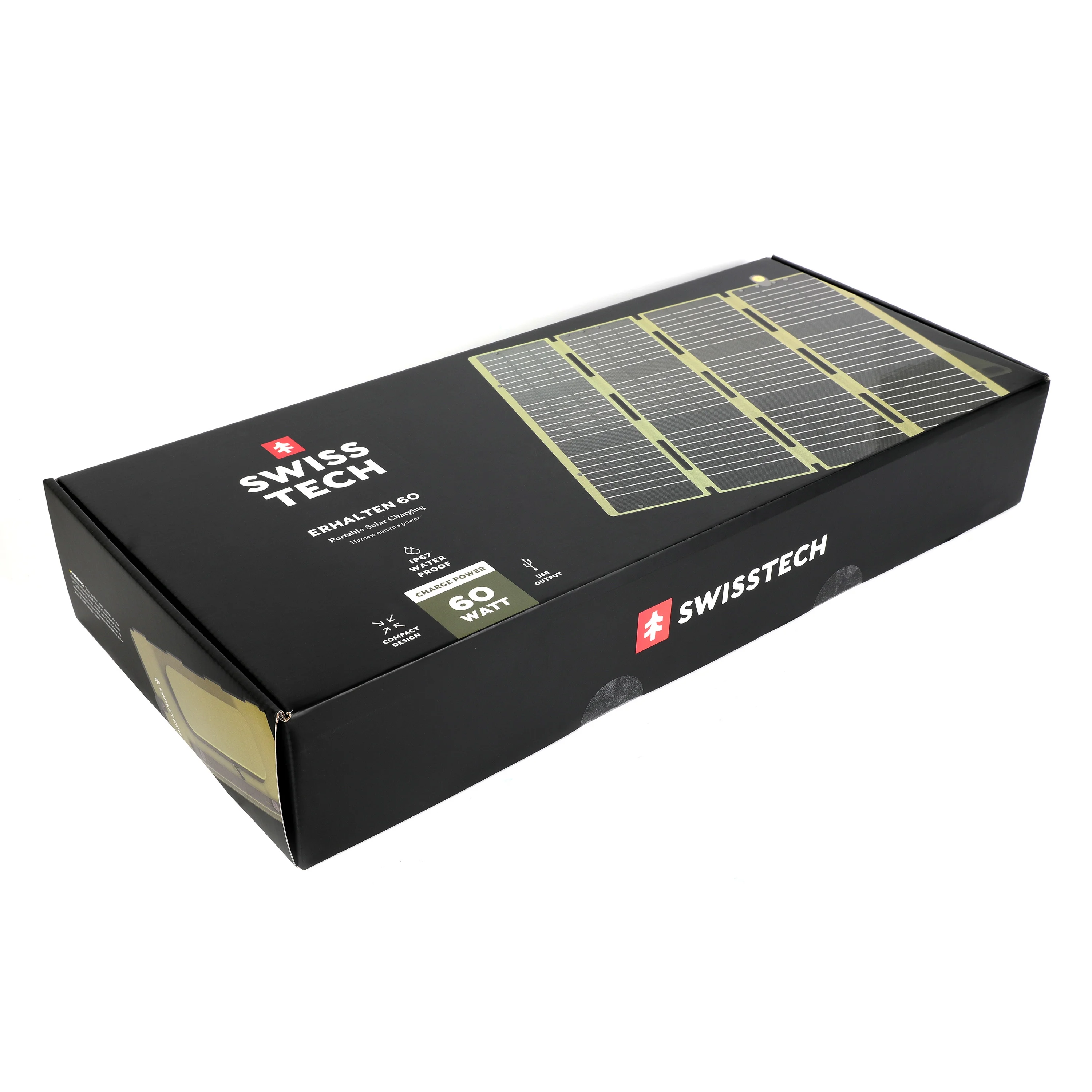 Swiss Tech 60W Foldable Solar Panel, USB-A and USB-C, Phone Charger, Waterproof, Emergency, Solar Panel Only