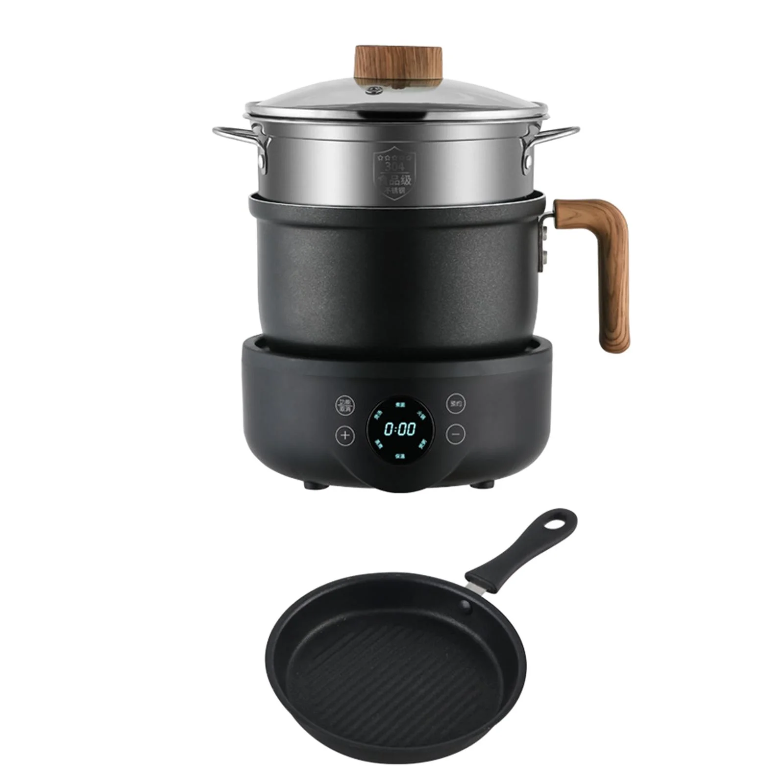 Electric Cooker Warmer Nonstick Overheating Protection with Wood Handle 600W