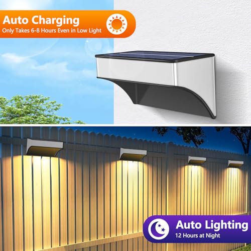 Solar Fence Lights Outdoor 8 Pack Waterproof, Super Bright 60 Lumen Aluminum Alloy Wall Lights, Upgrade 5 Modes 10 Color Warm&Cool White RGB Solar Deck Lights for Back Yard, Garden, Patio, Pool Decor