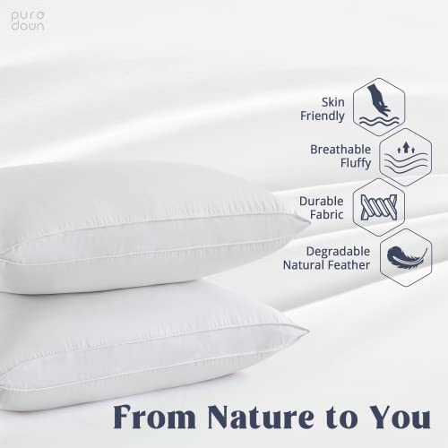 puredown® Goose Feathers and Down White Pillows with 100% Soft Cotton Cover, Bed Sleeping Hotel Collection Pillows Set of 2 King Size