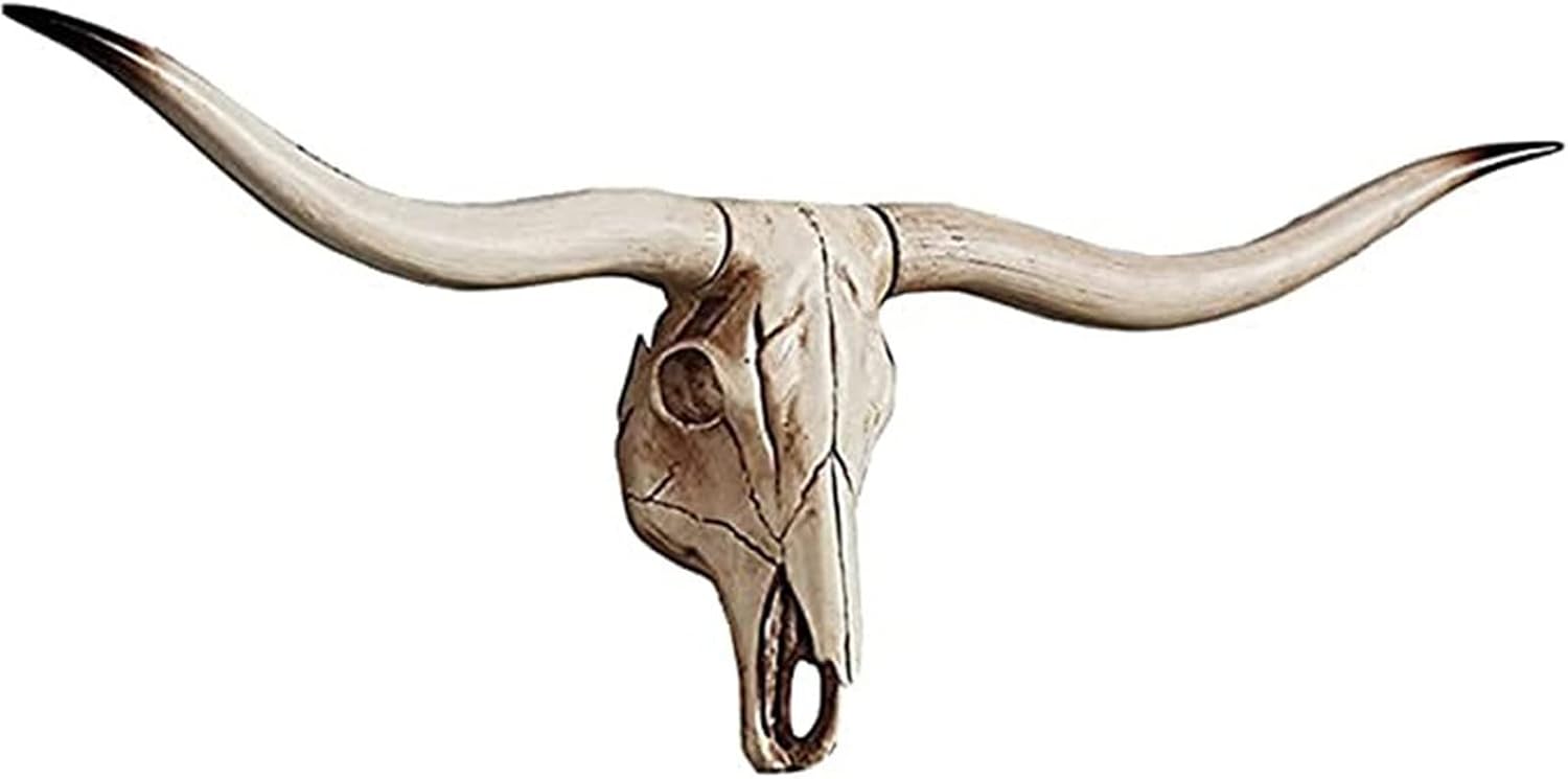 HEZITO 30inch Long Horn Cow Skull Wall Hanging Decor, Faux Skull Taxidermy Animal Head Wall Decor Handmade Farmhouse Decor Wall Sculpture (Retro)