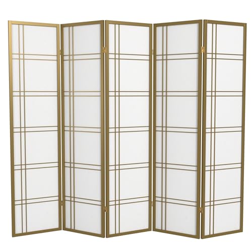 Red Lantern 6 ft. Tall Double Cross Shoji Screen-Grey-3 Panels Room Divider