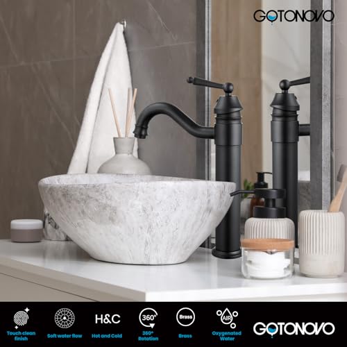gotonovo Bathroom Vessel Sink Faucet Single Handle Brass Long Reach Bathroom Faucet 1 Hole Deck Mounted Mixer Tap with Pop Up Drain Brushed Nickel