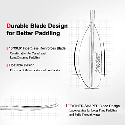 Kayak Paddle 4 Pieces Aluminum Shaft and PP Blade Floating 86.6in/220cm, 90.5inch/230cm Lightweight Oars