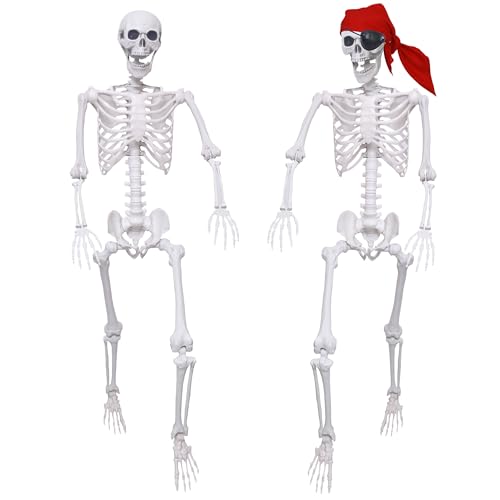 2 Pack 5.4Ft Halloween Skeletons Posable Skeletons Life Size Full Body Bones with Movable Joints for Halloween Decorations White