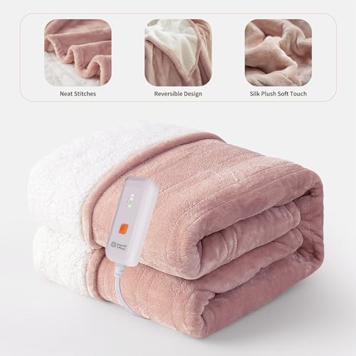 GOTCOZY Heated Blanket Electric Throw 50''X60''- Soft Silky Plush Electric Blanket with 4 Heating Level & 3 Hour Auto Off Heating Blanket, ETL Certified Machine Washable (Grey)