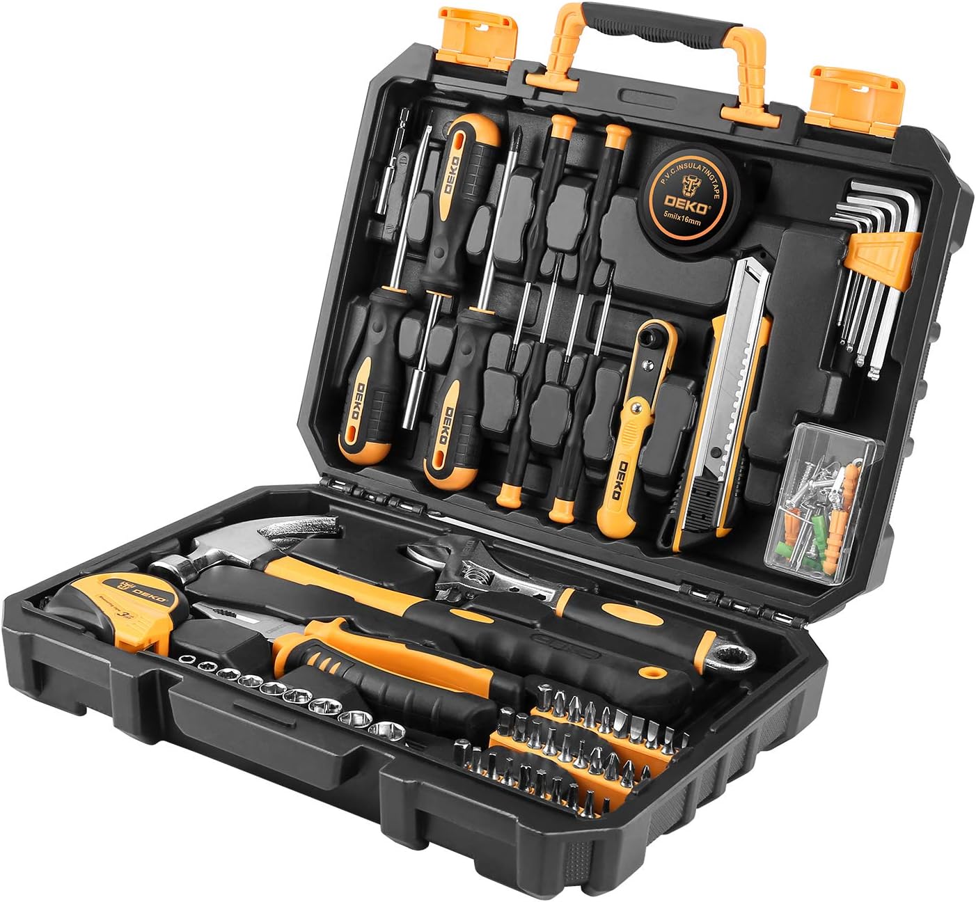 DEKOPRO 100 Piece Home Repair Tool Set,General Household Hand Tool Kit with Plastic Tool Box Storage