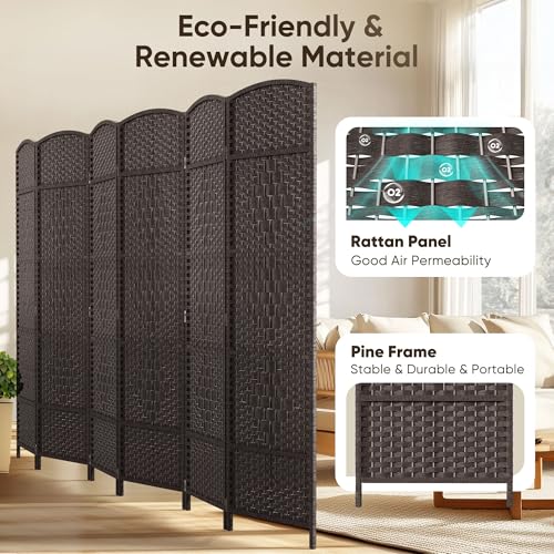 JOSTYLE Folding Privacy Room Divider, 4 Panel Screen Divider 6 ft. Tall Freestanding Extra Wide Rattan Room Partition Wall Separation Dividers, Grey