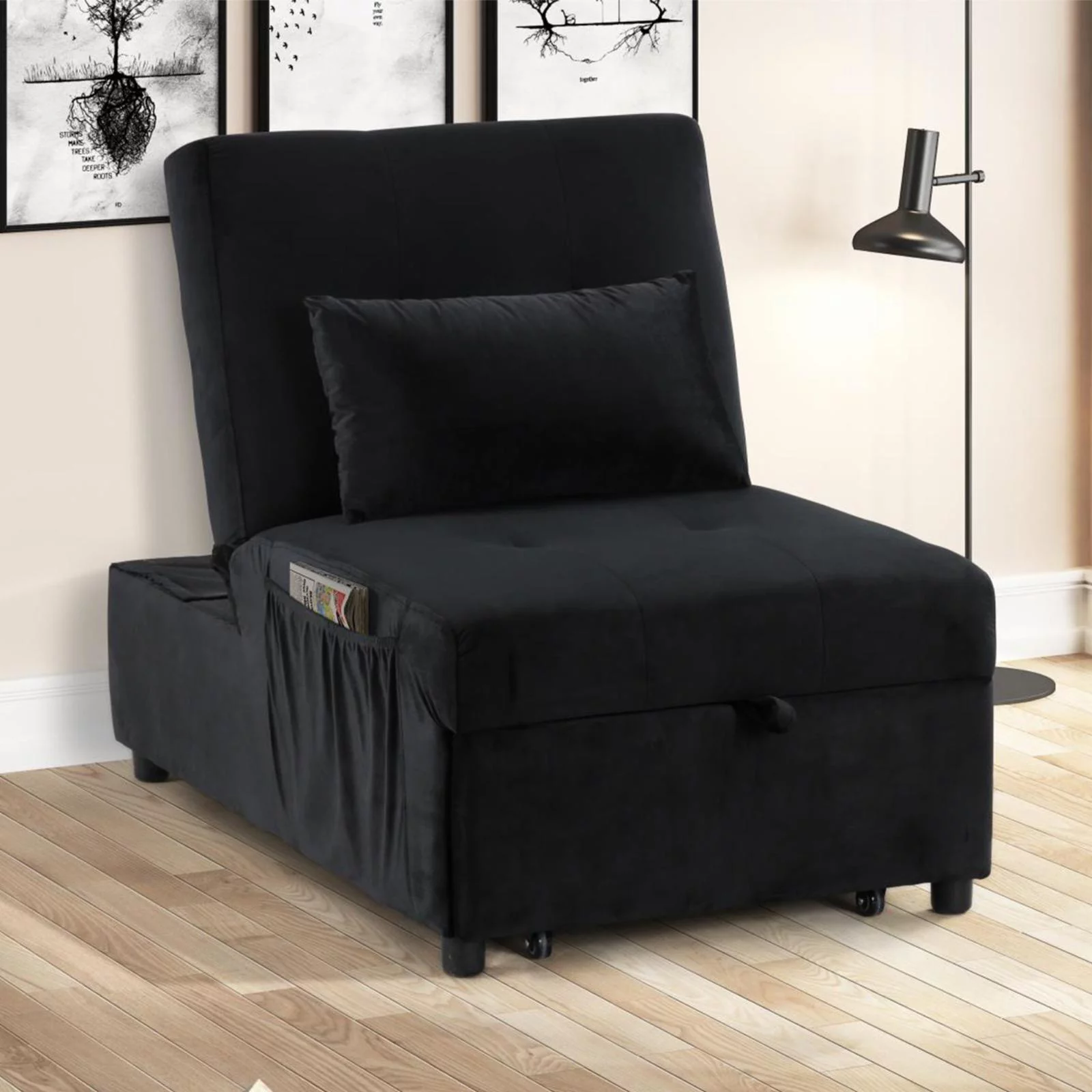 Best Master Furniture Bayani Velvet Adjustable Sleeper Lounge Chaise in Gray