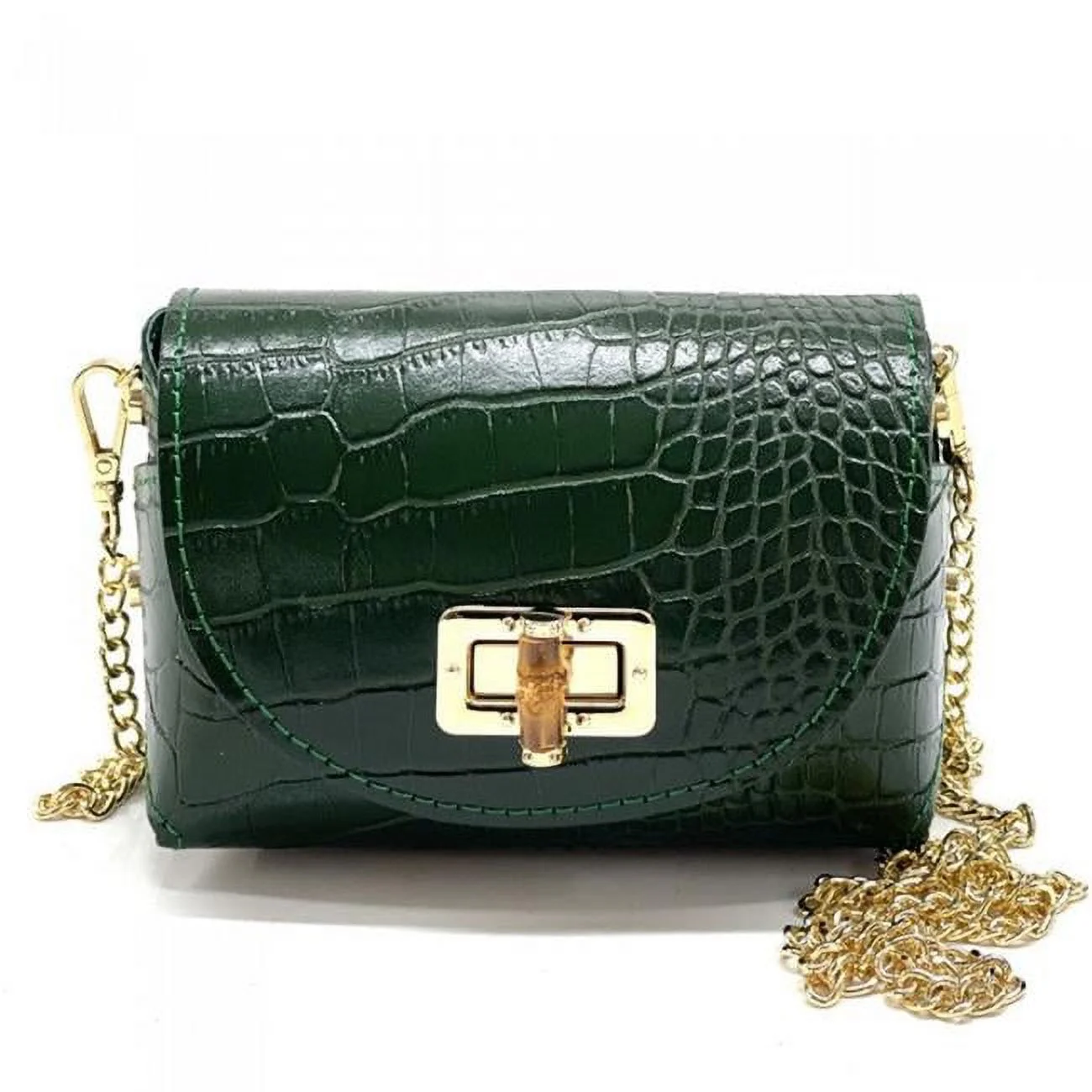 Italian Artisan  Genuine Calfskin Leather Mini Shoulder-Cross Body Bag, Dark Green - Small