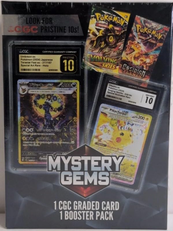 Pokemon Mystery Gems - 1 CGC Graded Card and 1 Booster Pack Per Box Great Gift for Birthday or Special Occasions