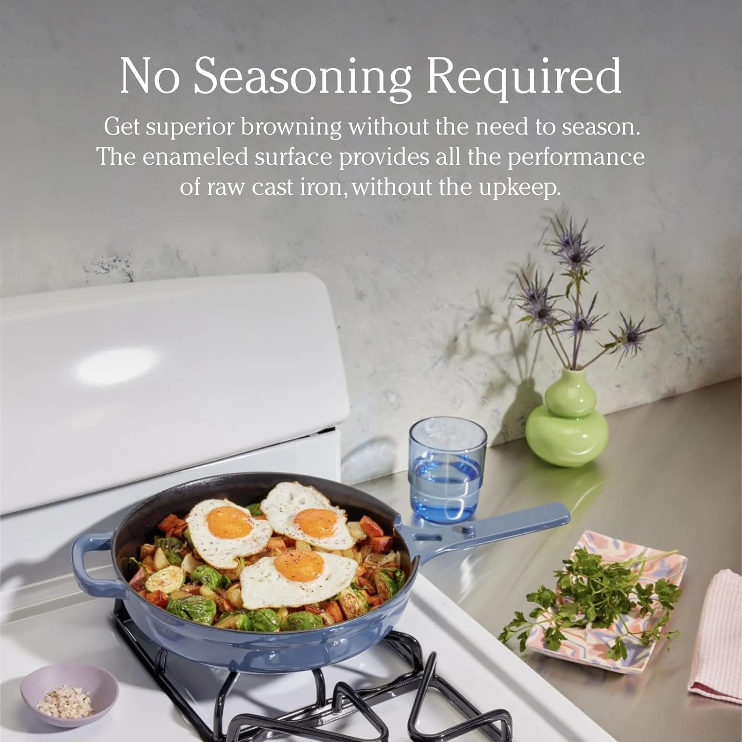 Cas Iron Always Pan | Premium Enameled, oxin- Surface | 10-Inch 8-In-1 Mulifuncional Cookware Sysem | Lid, Handle Covers | Heavy Duy Skille | Oven & High Hea Safe | Char