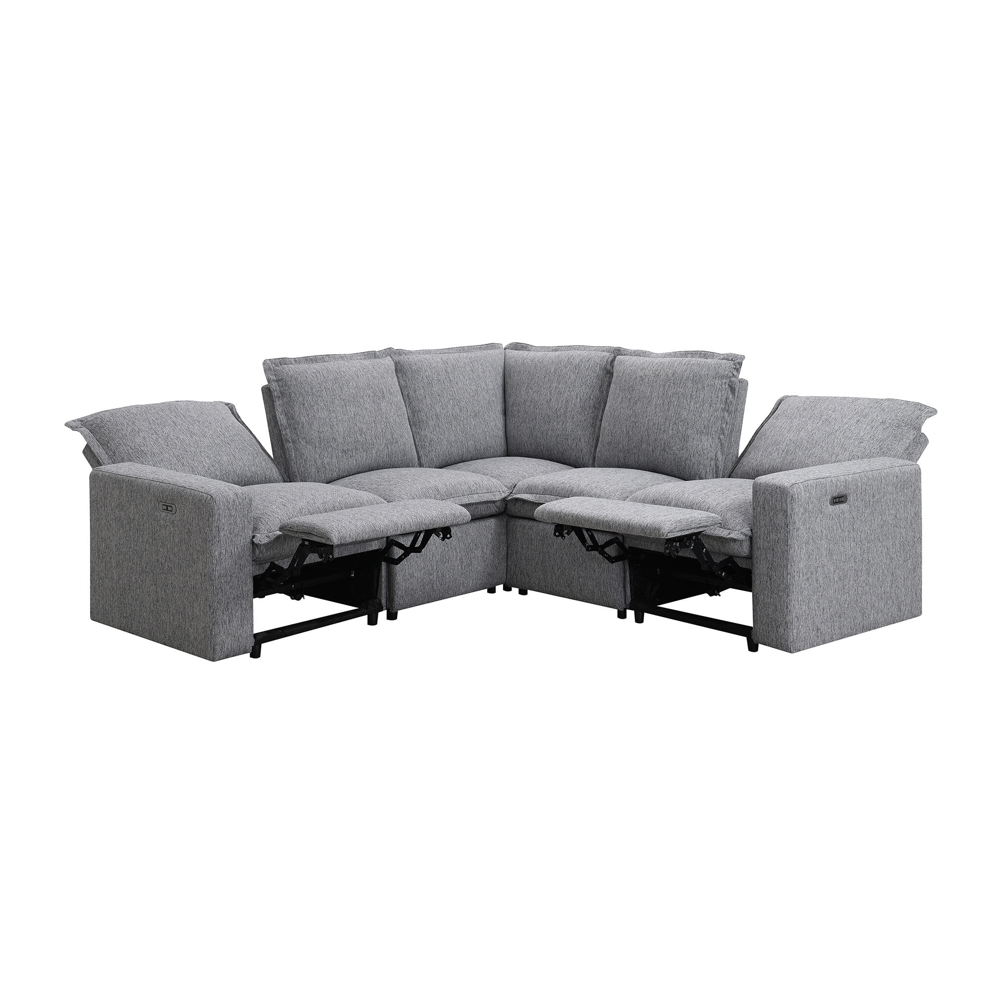 Euroco Power Recliner Sofa Set 5 Seat Sectional Sofa for Living Room with USB Port, Gray