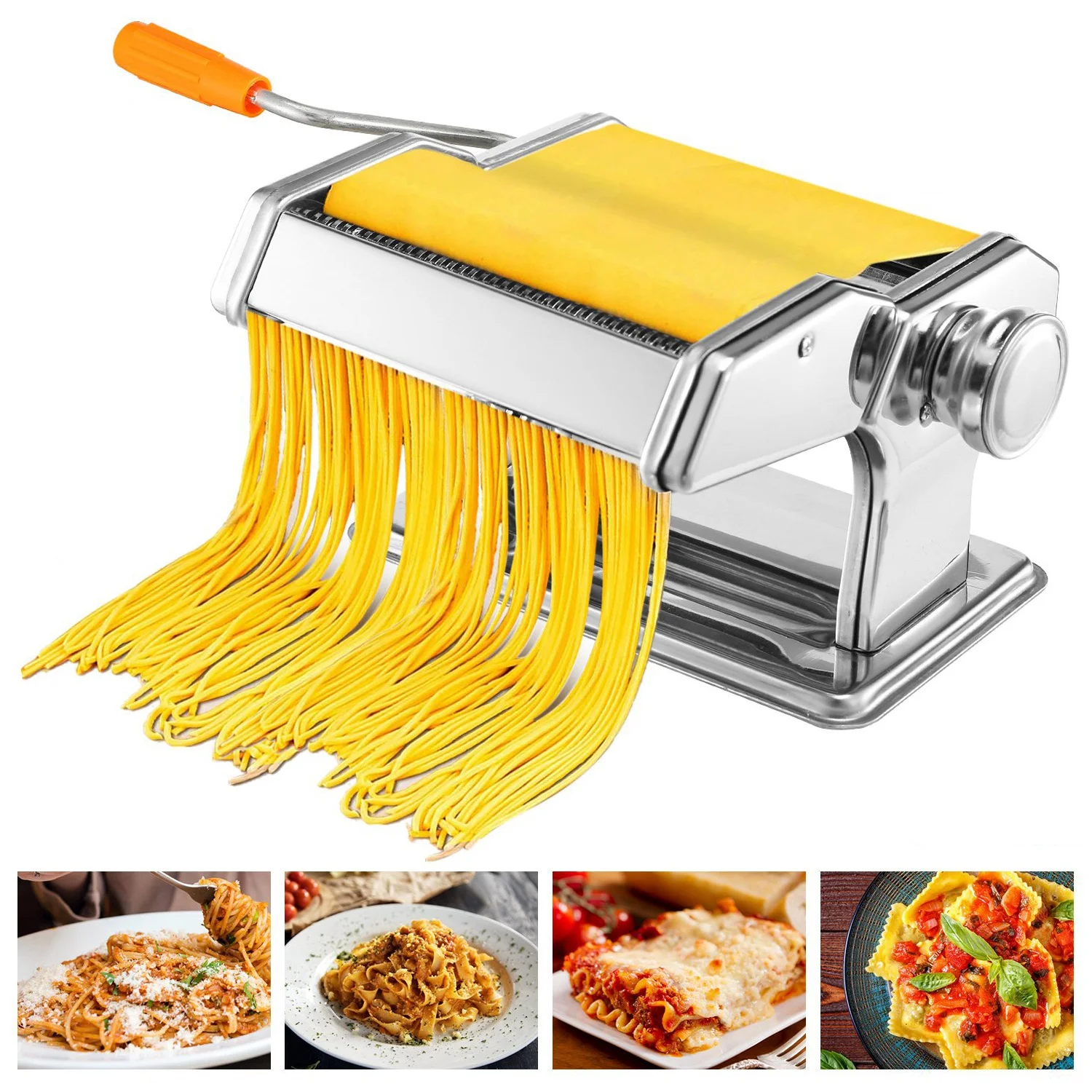 Pasta Maker Roller Machine iMounTEK 6 Thickness Settings with Rollers Cutter for Spaghetti Lasagna for Home Silver