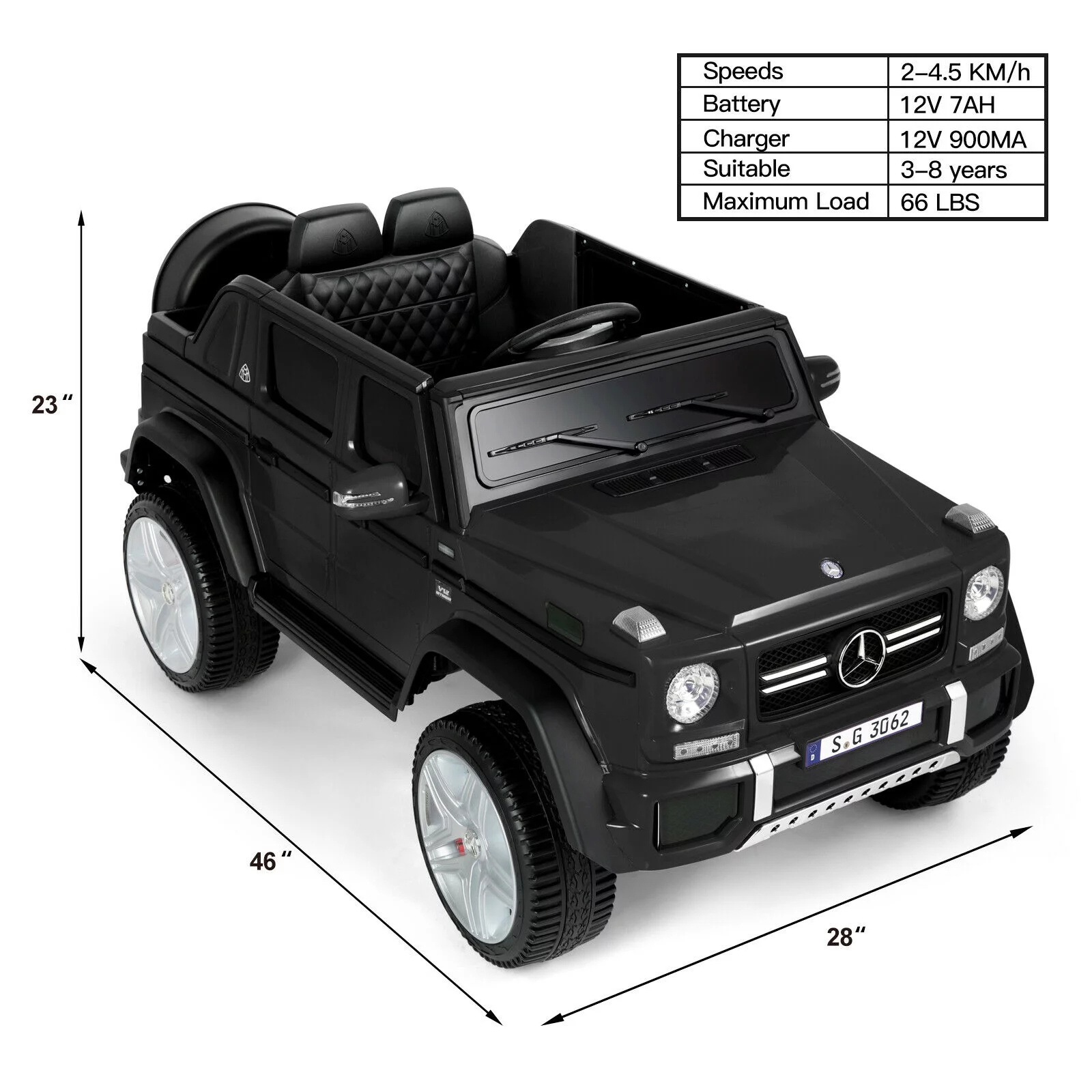 JOYLDIAS 12V Kids Ride on Car 3 Speeds Licensed Mercedes-Benz Electric Toy with Remote Control, LED Light (Black)