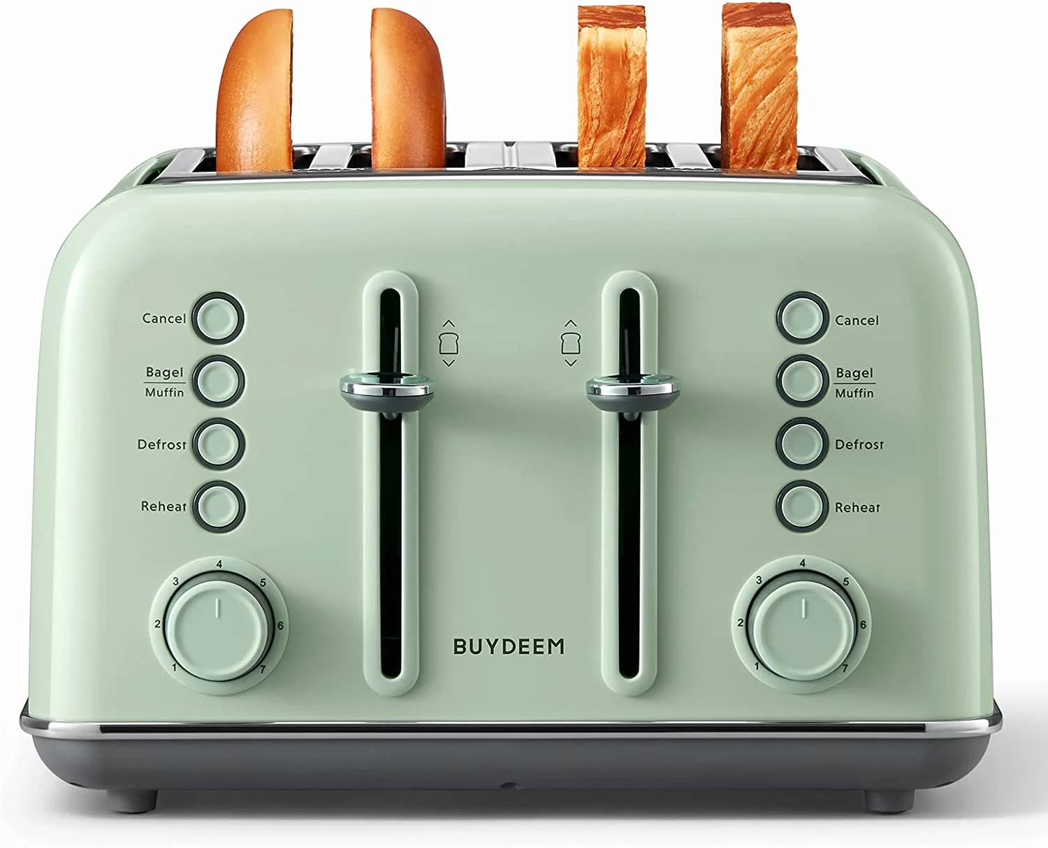 Toaster, Extra Wide Slots, Retro Stainless Steel with High Lift Lever, Bagel and Muffin Function, Removal Crumb Tray, 7-Shade Settings,Cozy Greenish