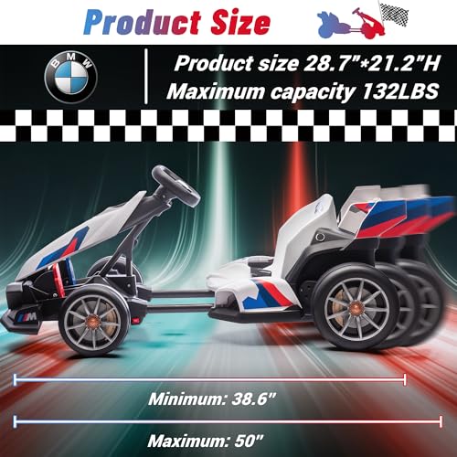 Electric Go Kart with Adjustable Seat, 24V Licensed BMW Drift Kart with Dual 200W Motors, Crazy Go Cart for Kids Ages 6-12, LED Lights, Drift Mode and 2 Speed (White, 24V)